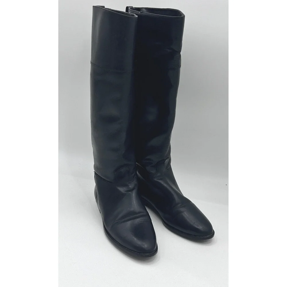 Vintage Black Leather Tall Riding Boots Women's Size 9N Knee High Equestrian